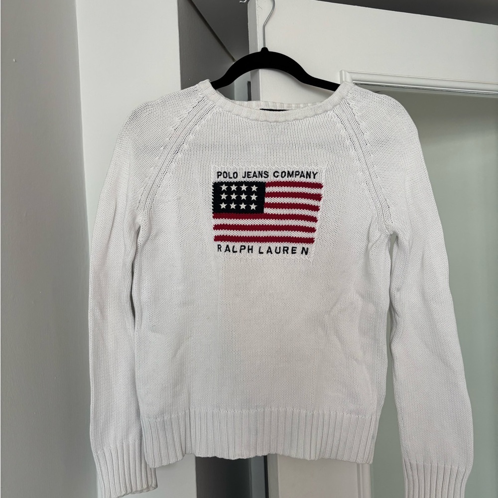 Vintage Ralph Lauren White American Flag Sweater Sz S